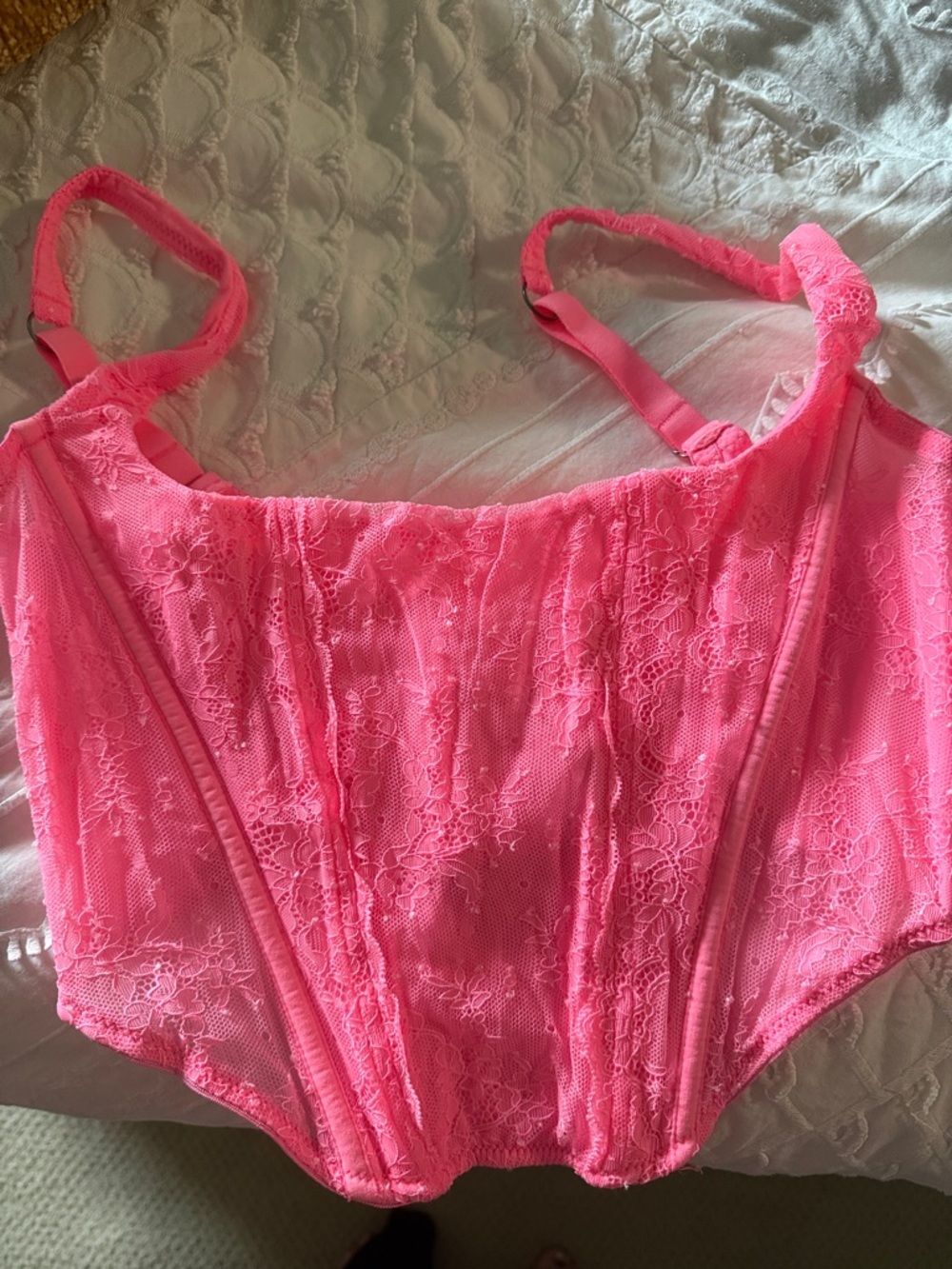 Urban Outfitters Lace Bustier Corset Top - Hot Pink